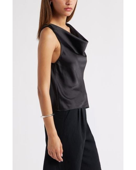 Open Edit Black Sleeveless Cowl Neck Satin Top