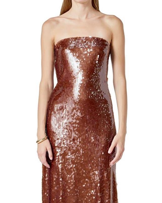 Endless Rose Brown Sequin Strapless Midi Dress