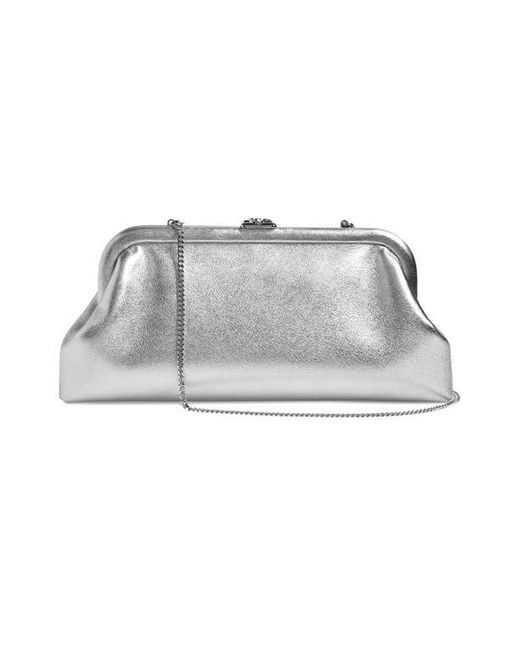 Jimmy Choo White Skylar Metallic Leather Clutch