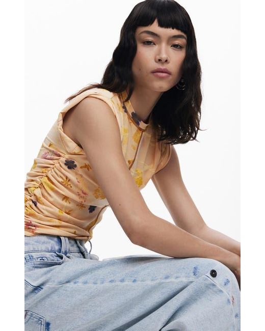Desigual Blue Floral Exposed Seam Top