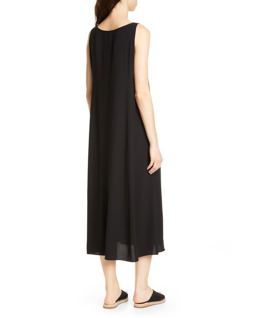 Eileen Fisher Silk Midi Dress in Black - Lyst
