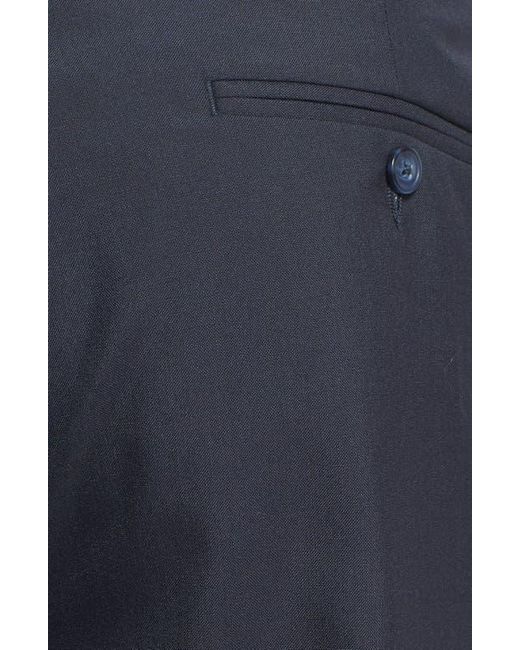 Berle Blue Self Sizer Waist Plain Weave Pleated Washable Trousers for men