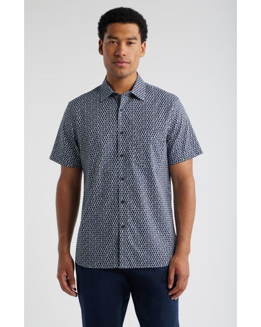 Nordstrom Blue Check Short Sleeve Stretch Button-Up Shirt for men