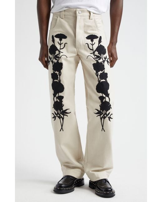 Song For The Mute Natural Embroidered Foliage Straight Leg Jeans for men