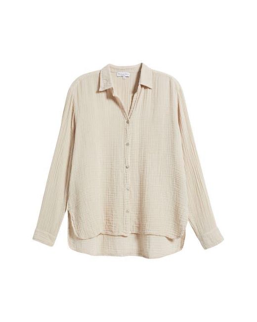 Michael Stars White Leo High-Low Cotton Gauze Button-Up Shirt