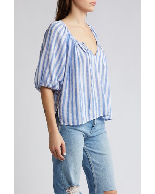 Rails Blue Kirstie Stripe Linen Blend Top