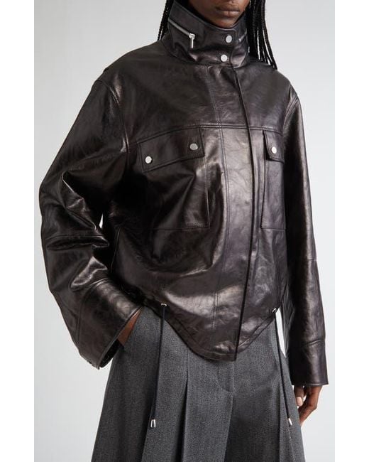 Michael Kors Black Lambskin Leather Bomber Jacket