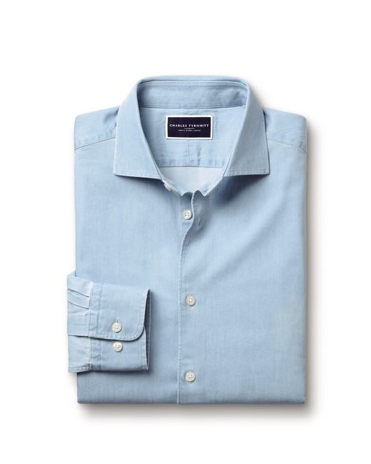 Charles Tyrwhitt Blue Slim Fit Cutaway Collar Denim Shirt for men