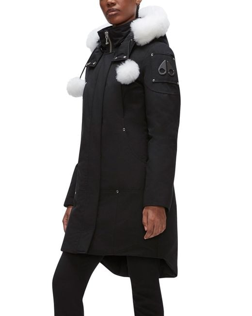 Moose Knuckles Stirling Down Parka With Genuine Shearling Trim in Black