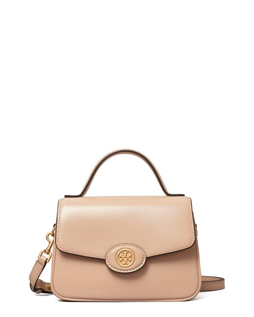 Tory Burch Natural Small Robinson Leather Top Handle Bag