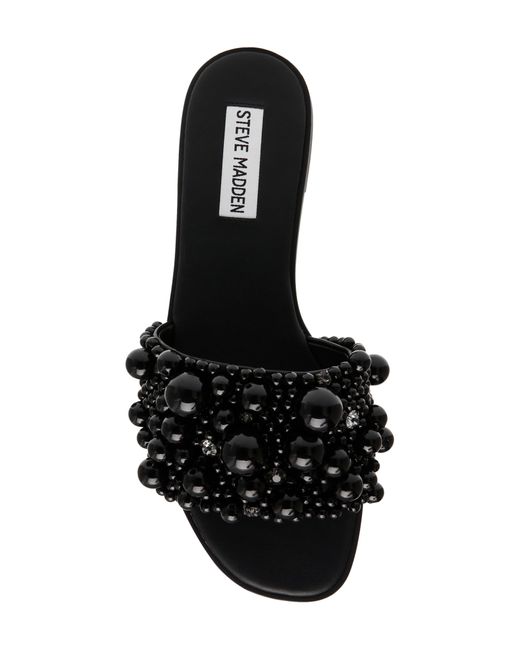 Steve Madden Black Knicky Imitation Pearl Embellished Slide Sandal