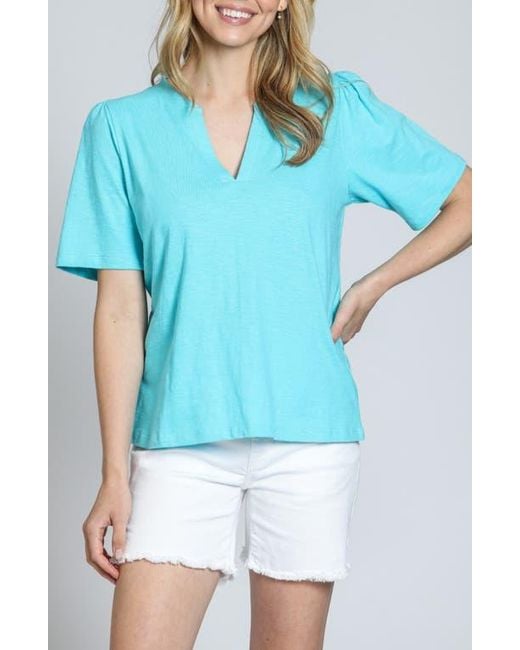 Apny Blue Split Neck T-Shirt