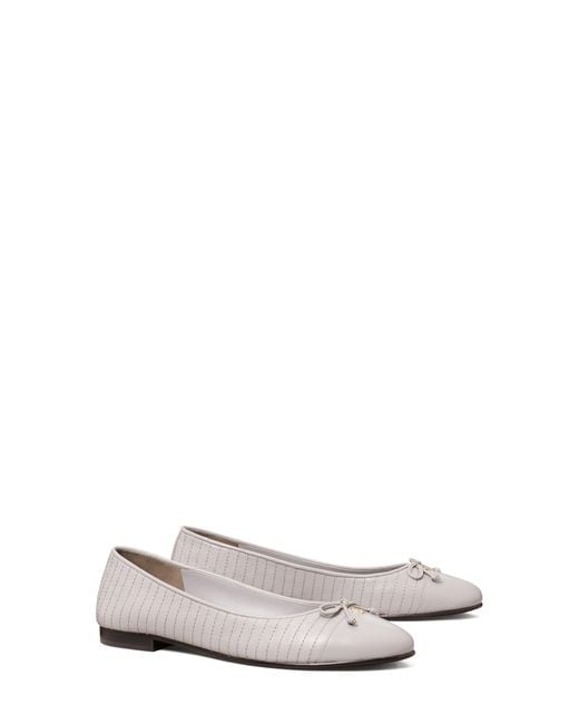 Tory Burch White Quilted Cap Toe Ballet Flat