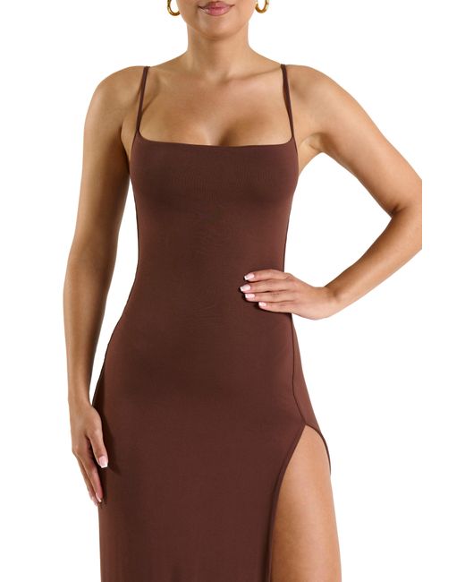 Naked Wardrobe Brown Smooth Sleeveless Dress