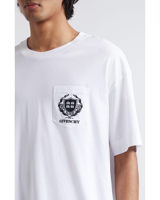 Givenchy White Laurel Crest Logo Oversize Pocket T-shirt for men