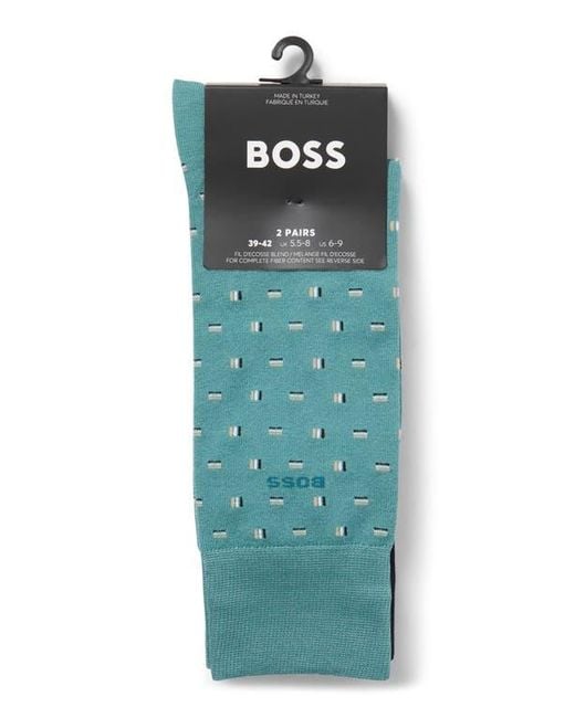 Boss Blue Assorted 2-Pack Geometic & Solid Cotton Blend Dress Socks for men