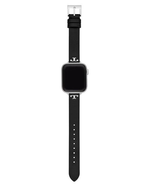 Tory Burch Black The 'T' Leather 14Mm Apple Watch Watchband