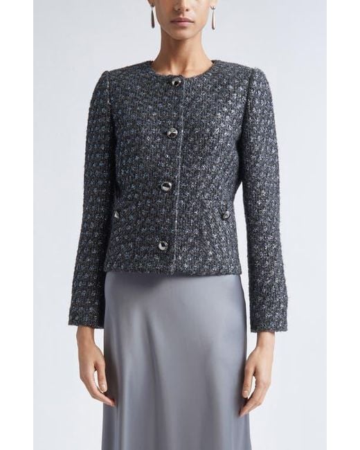 St. John Blue Metallic Wool Blend Knit Jacket