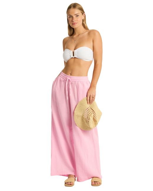Sea Level Pink Sunset Beach High Waist Cotton Gauze Cover-up Pants