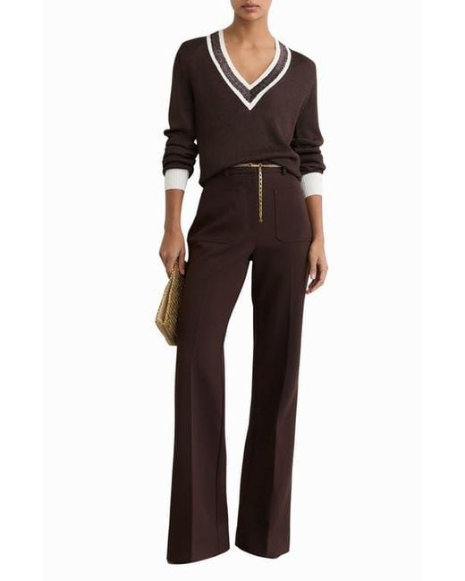 Reiss Black Courtney Beaded Contrast Trim Sweater