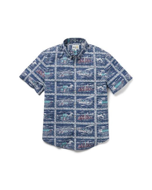 Reyn Spooner Blue Lifeguards Tailored Fit Print Short Sleeve Button-down Shirt for men