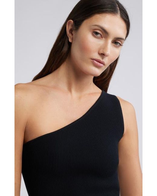 Open Edit Blue Luxe Sculpt Rib One-Shoulder Top