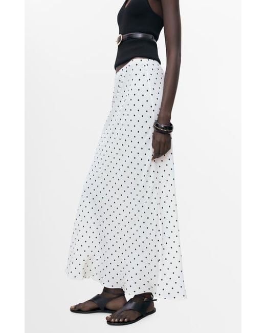 Mango White Polka Dot Maxi Skirt