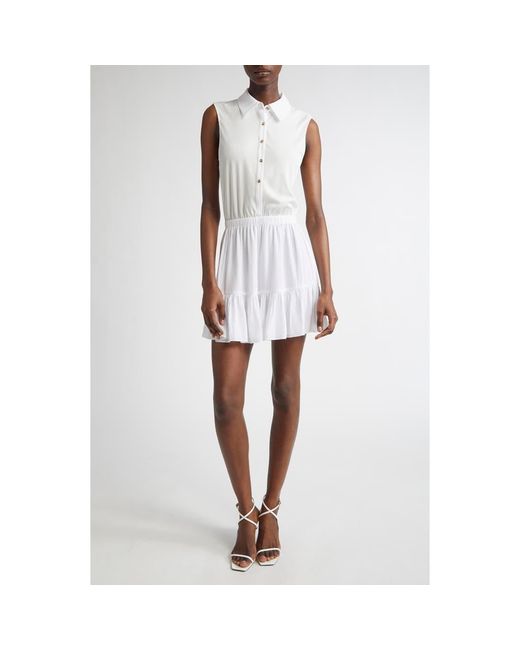 Ramy Brook White Odette Mixed Media Sleeveless Minidress