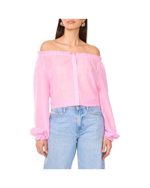 Two By Vince Camuto Red Off The Shoulder Long Sleeve Button-Up Top