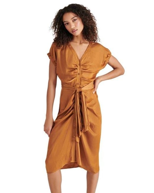 Steve Madden Brown Bruno Tie Waist Midi Dress