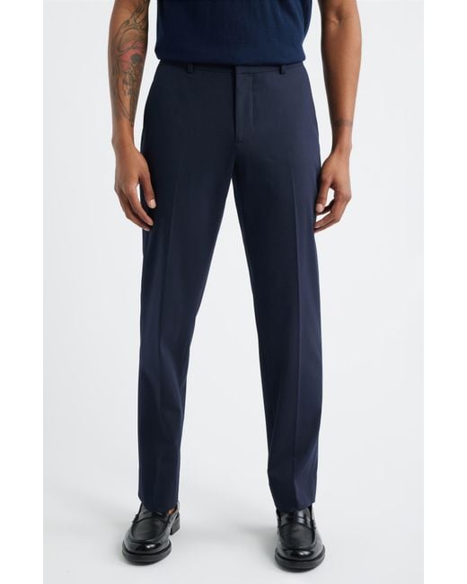 Open Edit Blue Slim Fit Solid Flat Front Stretch Suit Pants for men