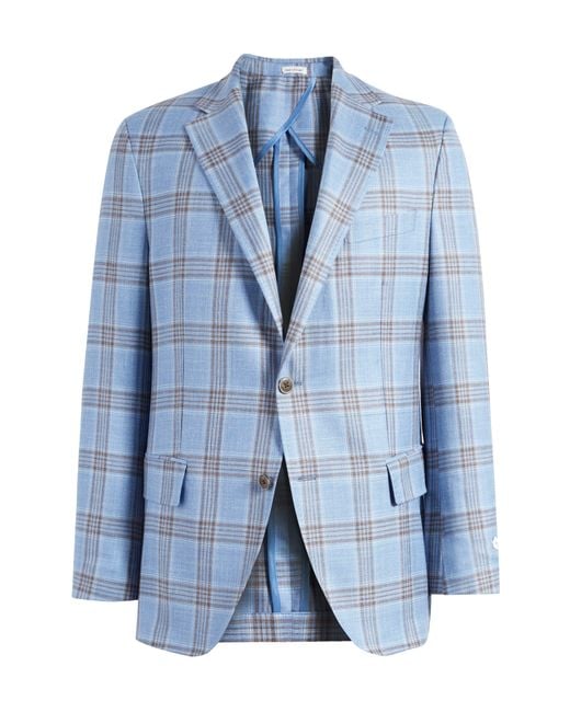 Peter Millar Blue Plaid Wool & Silk Blend Sport Coat for men
