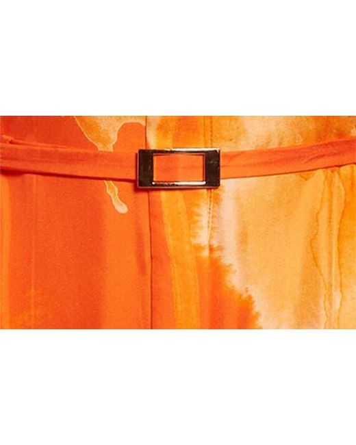 Jason Wu Red Watercolor Floral Print Pleated Long Sleeve Silk Twill Shirtdress