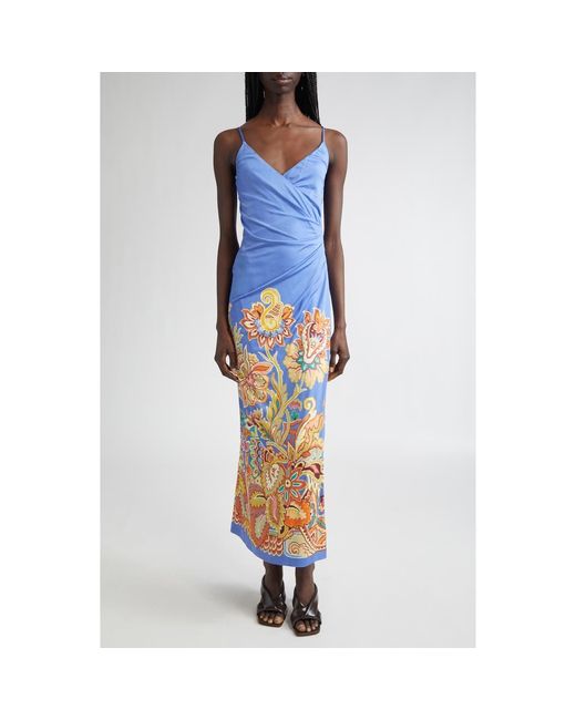 Etro Blue Floral Print Jersey Dress