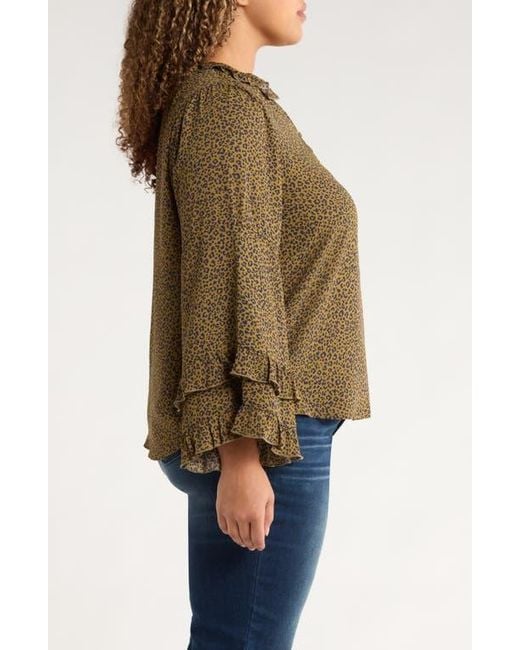 Wit & Wisdom Brown Leopard Print Ruffle Accent Top