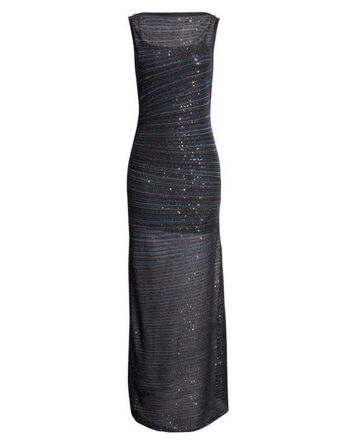 Missoni Blue Stripe Bateau Neck Metallic Knit Dress