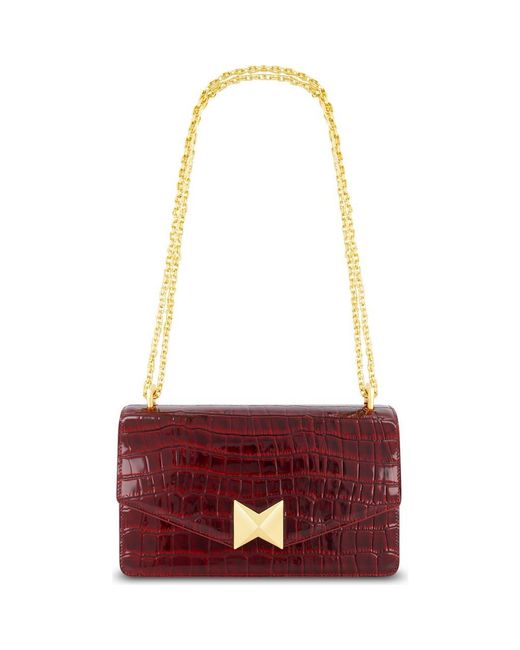 Mac Duggal Red Plated Hardware Crocodile Leather Shoulder Bag