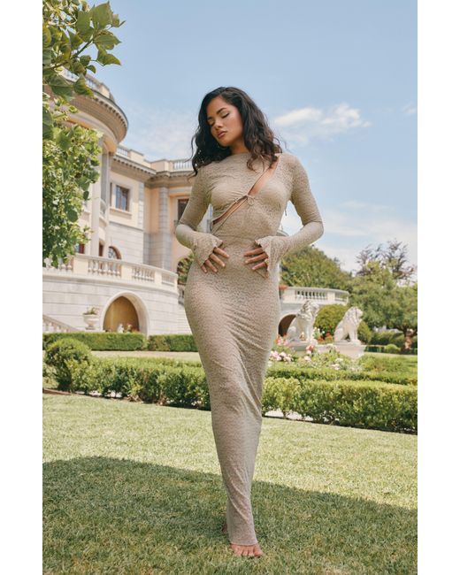 House Of Cb Giovanna Floral Lace Long Sleeve Bodycon Dress in Natural