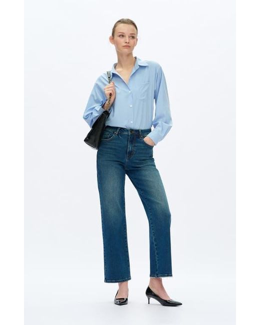 Bayeas Blue High Waist Straight Leg Jeans