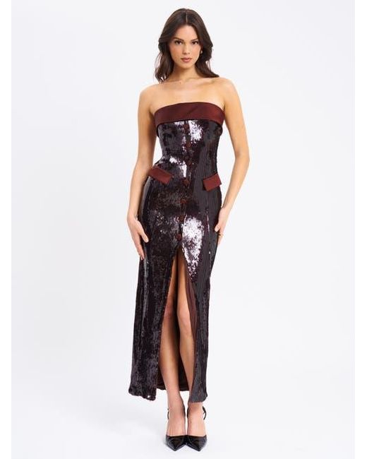 Miss Circle Red Qadira Sequin Maxi Pencil Dress