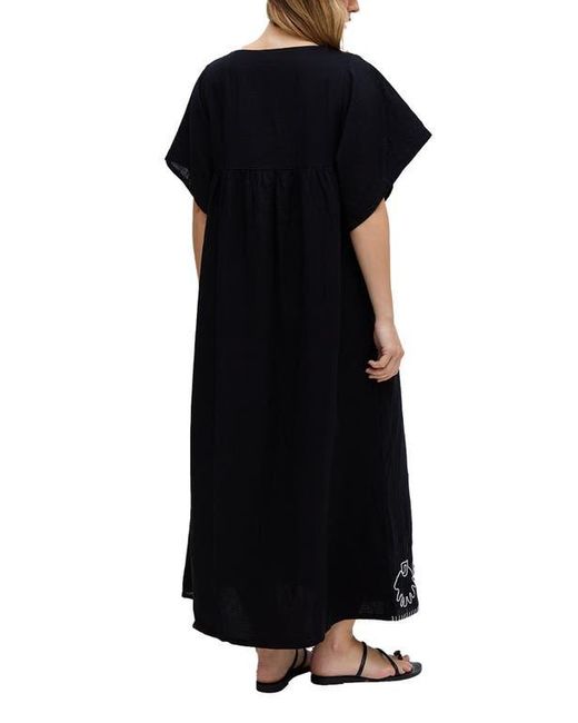Raffya Black Candy Tabard Embroidered Hem Midi Dress