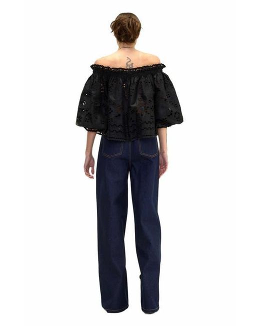 Cynthia Rowley Blue Embroidered Wide-Leg Jean