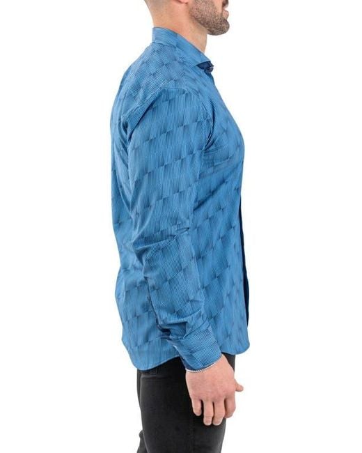 Maceoo Blue Einstein Stretch Optical Button-Up Shirt for men