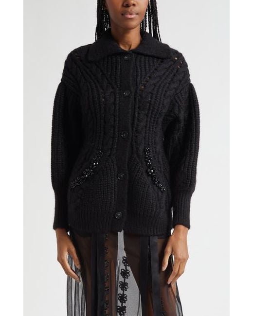 Simone Rocha Women's Black Sculpted Cable Knit Cardigan