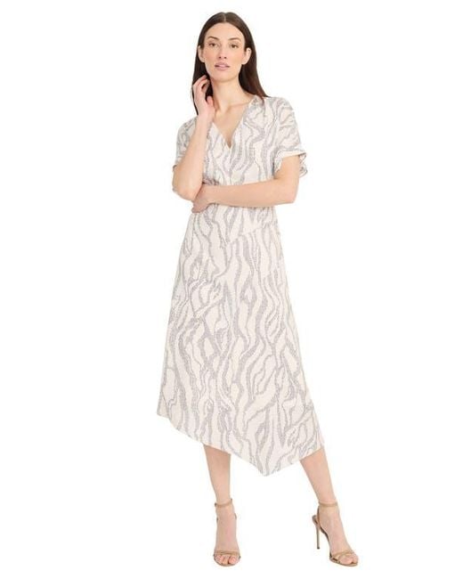Maggy London White Abstract Print Asymmetric Midi Dress
