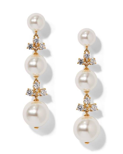 Nadri White Faux Pearl Linear Drop Earrings