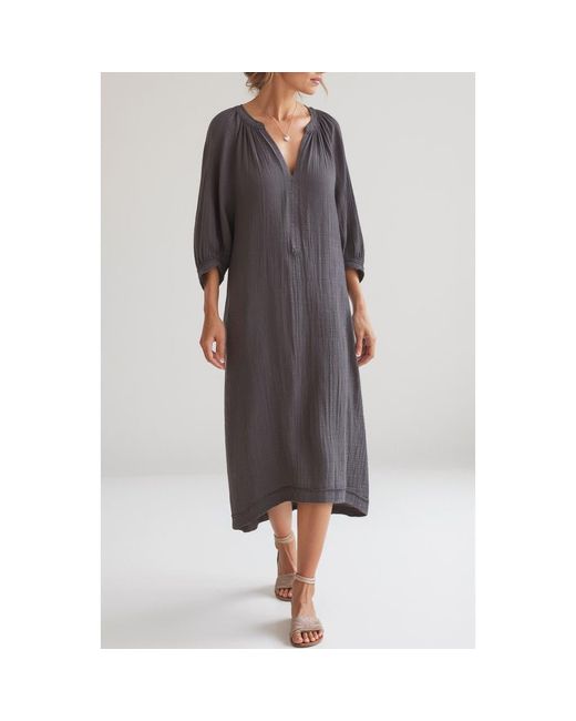 ocean + main Gray Gauze Dress With Pockets
