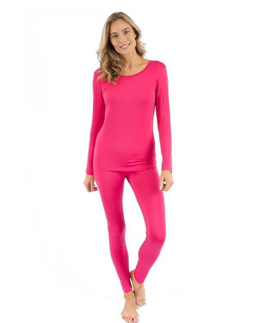 Leveret Pink Solid Thermal Pajama Set