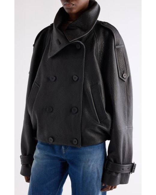 Acne Black Laris Leather Crop Trench Coat