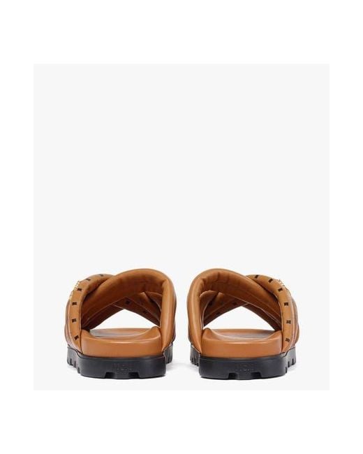 MCM White Monogram Print Cross Sandals for men